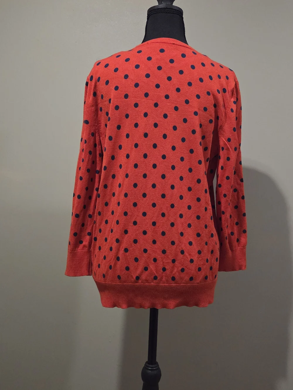 Ellen Tracy Red Sweater with Navy Polka Dots - Picture 5 of 8